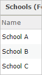 Captura de pantalla de la tabla de atributos de la capa Schools en que se muestran los nombres de las escuelas en el campo Name