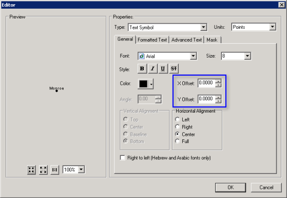 Configuración de desplazamiento X e Y en ArcMap