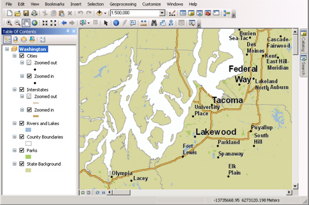 Documento de ArcMap simbolizado para varias escalas