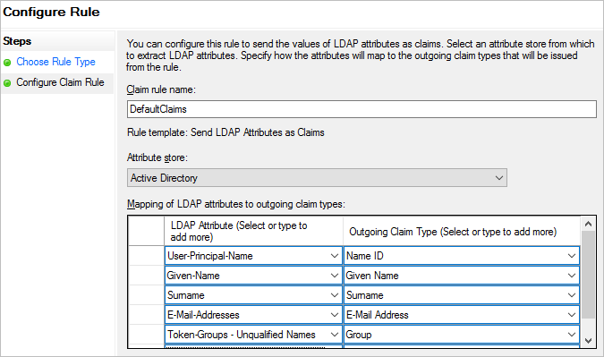 Configurar regla: reclamaciones por defecto